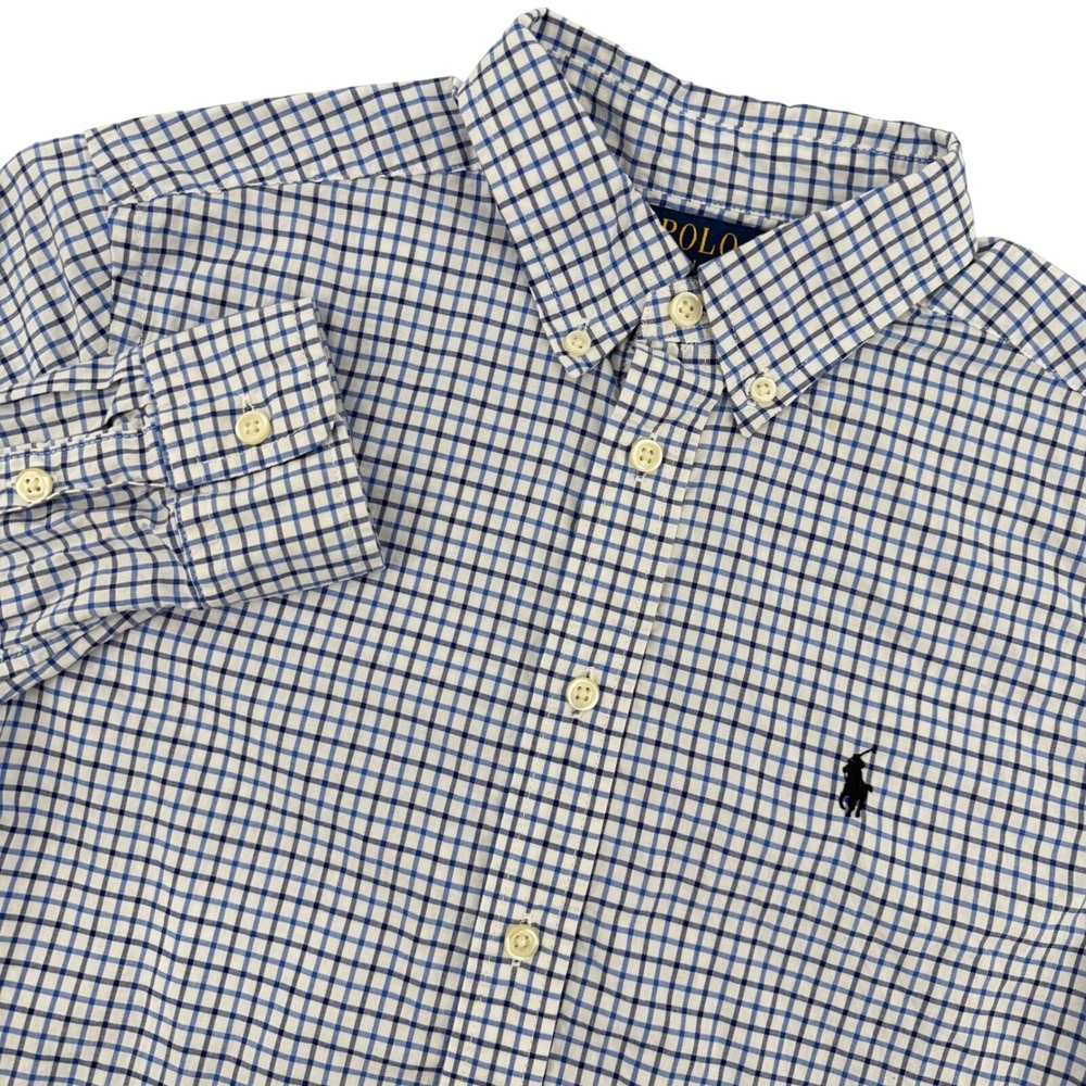 Polo Ralph Lauren Button Down Shirt‎ Blue Plaid Long Sleeve Boys Large 14-16
